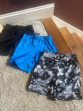 Little boy’s Athletic Shorts - Black, Blue & Gray Camo, sea Blue- 3 pack